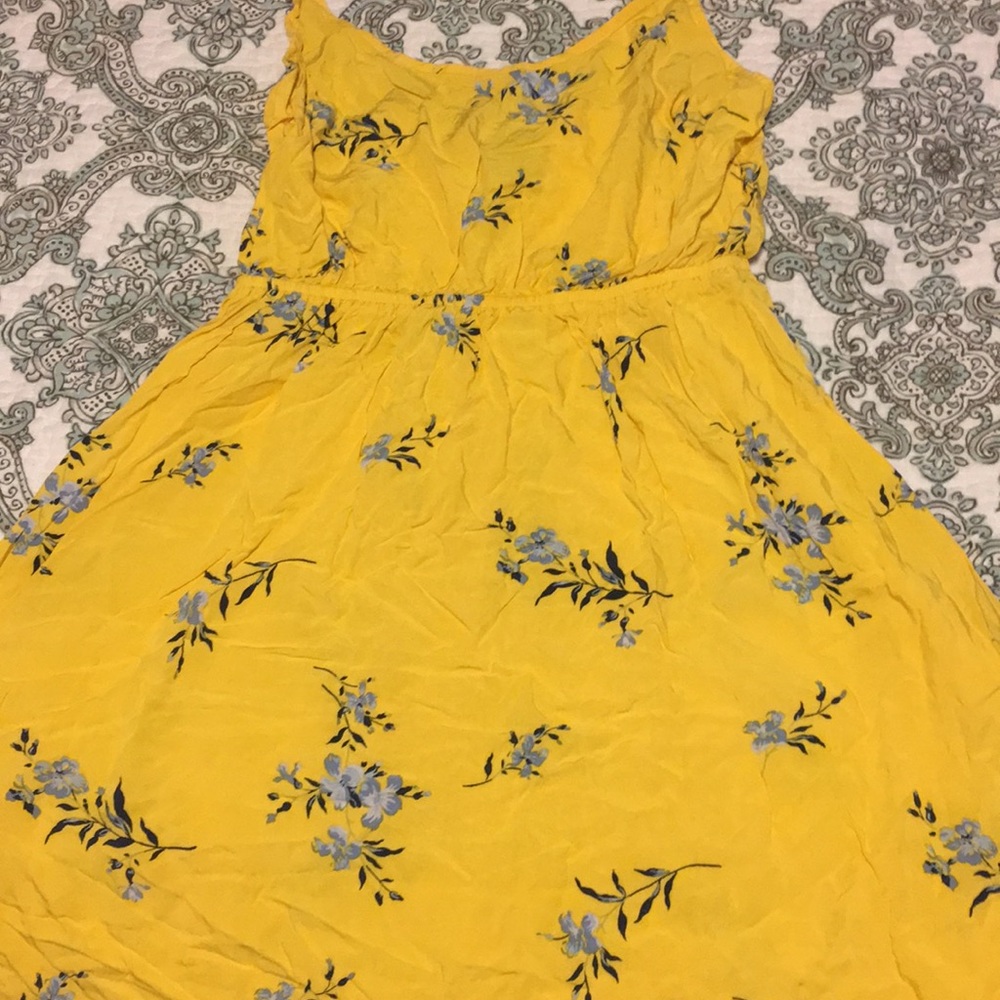 Bright yellow and blue floral print tank dress